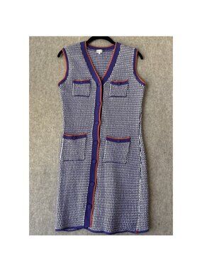 KULE‎  Knit Sweater Vest Dress Womens XS Purple White Orange Trim Cotton Linen
